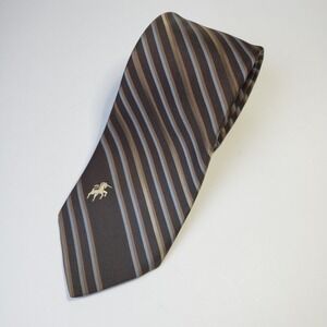 Bronzini Brown Diagonal Stripe Tie Polyester & Silk Necktie Unicorn 56" Italy